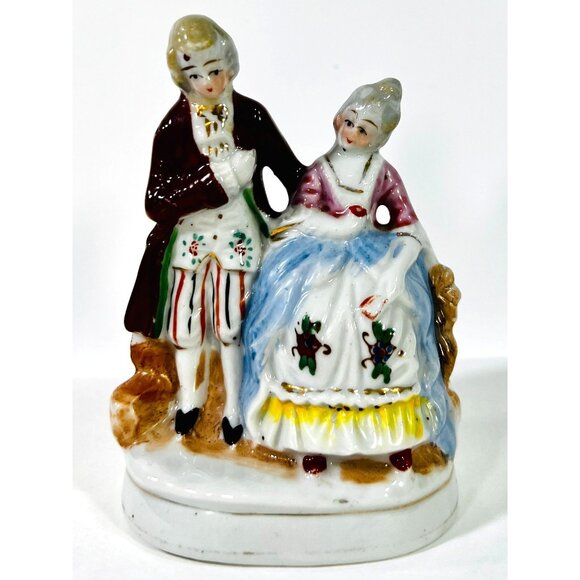 Vtg Occupied Japan Hand-Painted Ceramic Figurine Couple In Traditional Attire - Picture 1 of 12